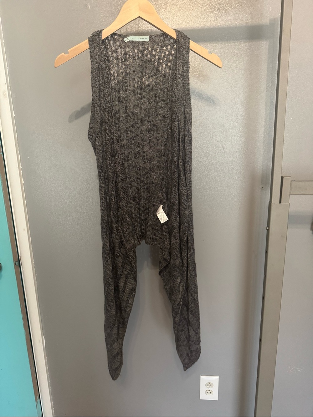 Maurices Open Knit Sleeveless Cardigan - Charcoal